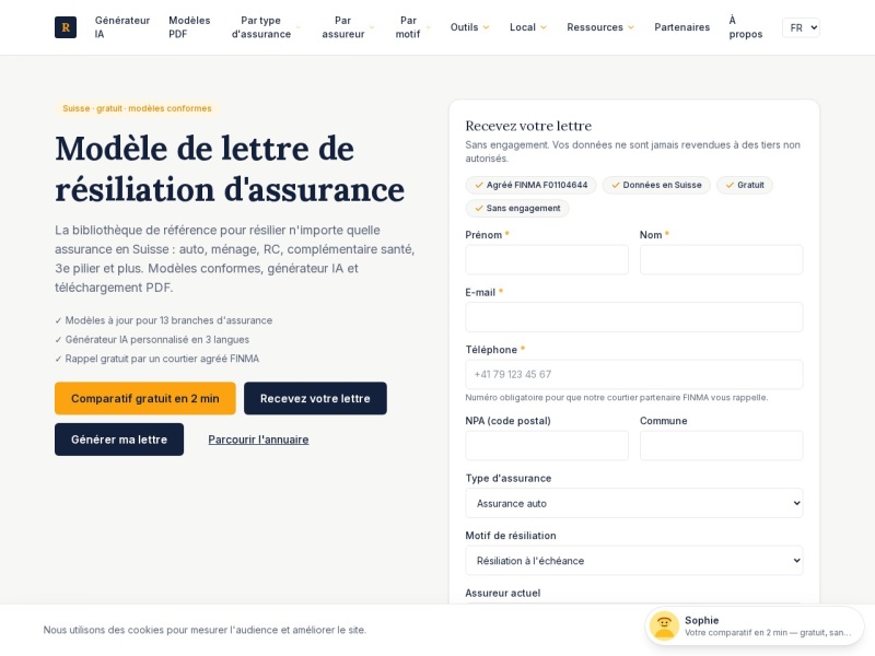 Aperçu du site Modèle-lettre-de-résiliation-assurance.ch